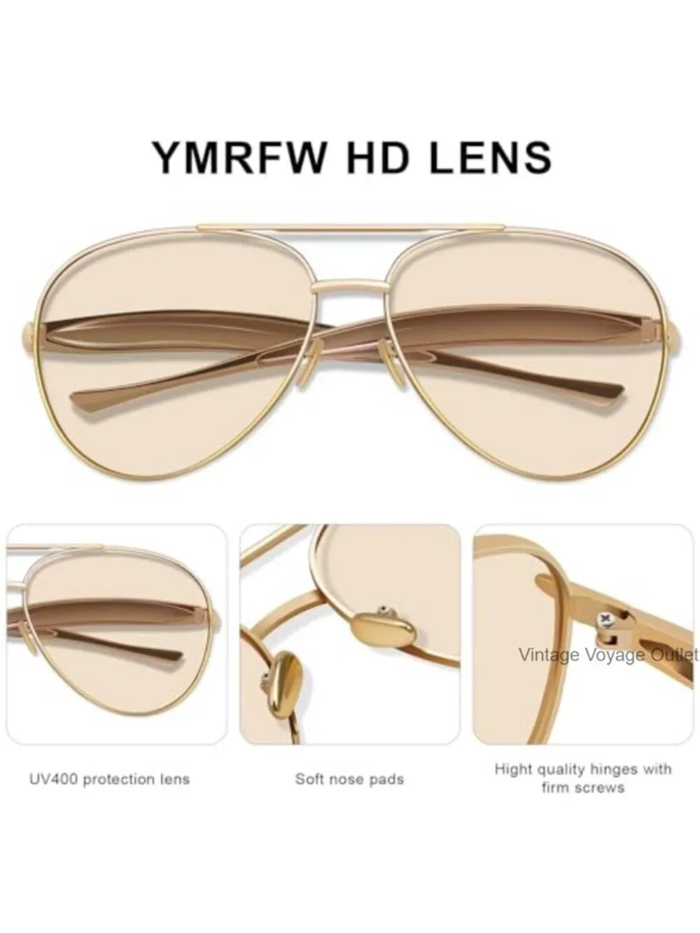 YMRFW Retro Metal Aviator Sunglasses Oversized UV400 2 Pack